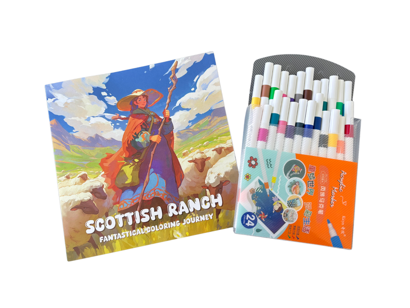 Colouring book and acrylic marker set
