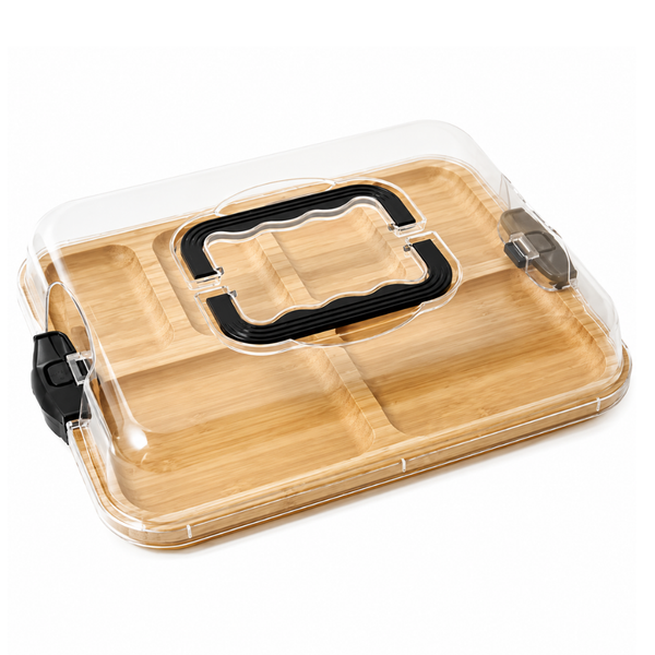 Bestby- 6 Grid Bamboo Cheese Platter/Charcuterie Board With Acrylic Lid