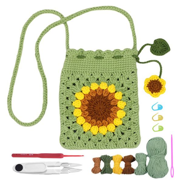 DIY Crochet Kit Sunflower Crossbody Bag Handmade Set for Beginners