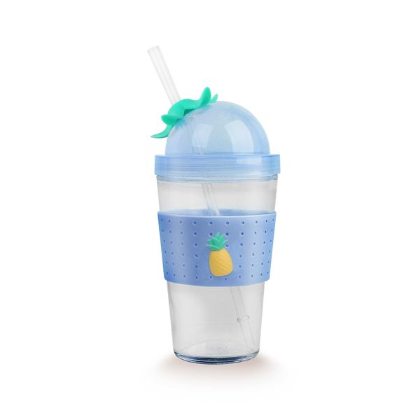 Fruity Summer Glass with Plastic Straw 450ml - Pink