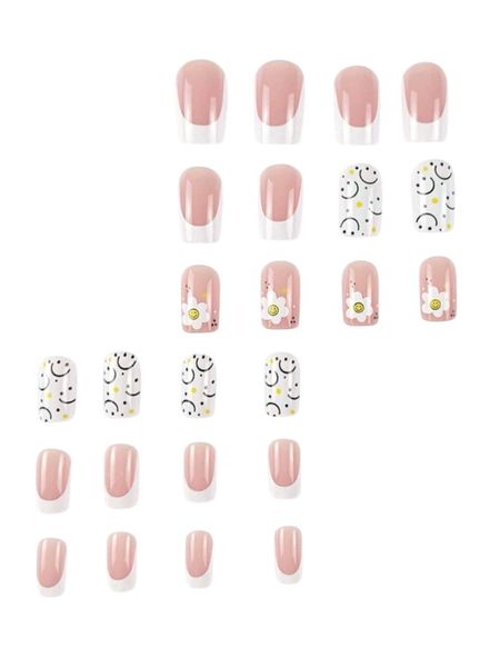 24 Piece - Aesthetic French Long Square Nails - Multicolor
