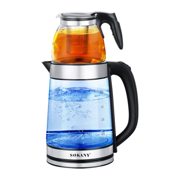 Sokany 2-in-1 Electric Glass Kettle &amp; Tea Maker Set with Blue LED - 2.5L
