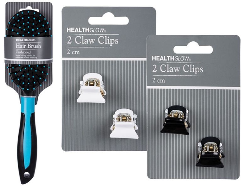 Cushion Hair Brush Black/Blue + Set of 2 Claw Hair Pin Clips 2cm 4 Piece