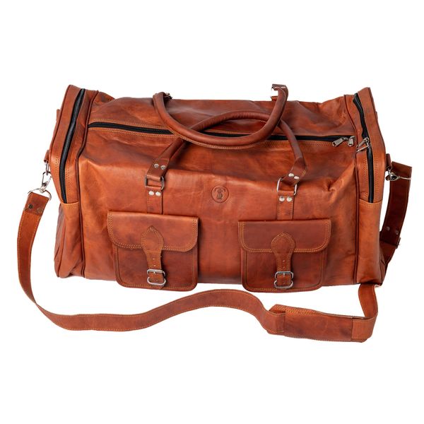 Travel Leather Duffle Bag by Trendz &amp; Stylez - Tan