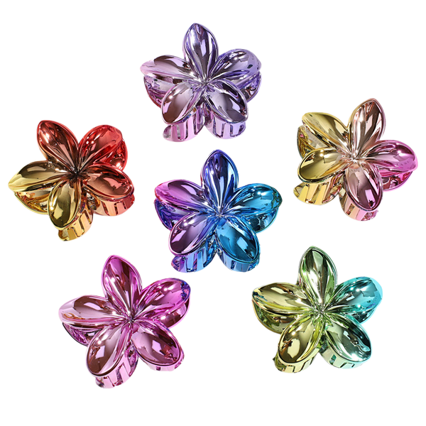 Laser Gradient Egg Flower Hair Claw -6 Pieces Set
