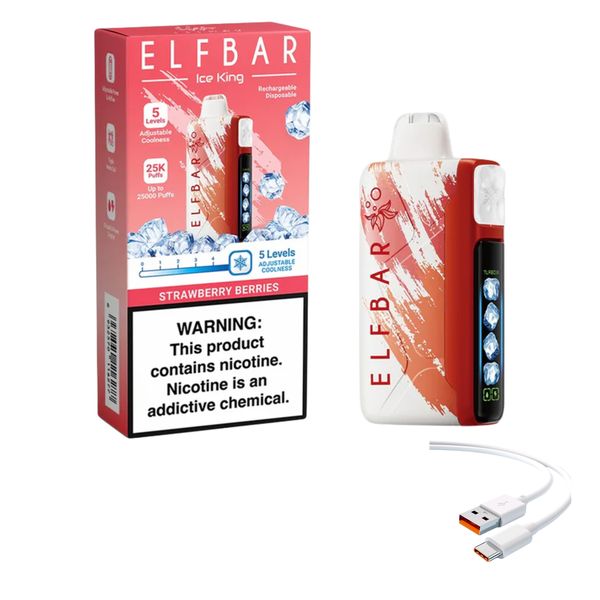 Elfbar Ice King 25k Strwberry Berries + DiscoVape Charging Cable