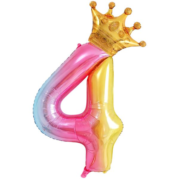 Rainbow Crown Number Foil Balloon - Large Metallic Birthday Party Number 9