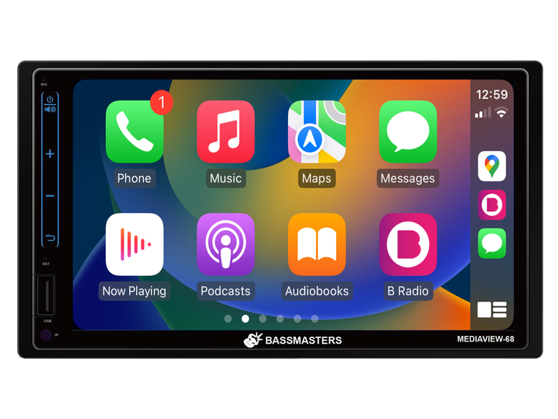 Bassmasters MEDIAVIEW-68 Wireless Apple CarPlay / Android Auto Double Din