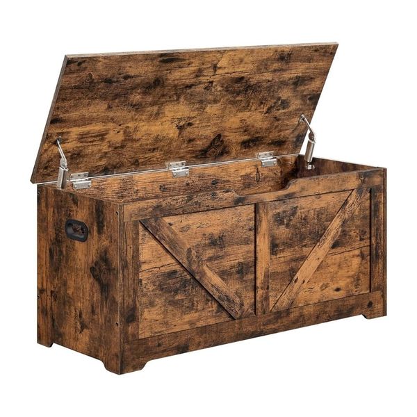 Bragg Newport Barn Style Storage Chest Ottoman Bench, Rustic Brown