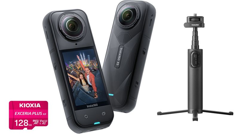 Insta360 X5 Standard Bundle + Foldable 2-in-1 Selfie Stick + 128GB microSD