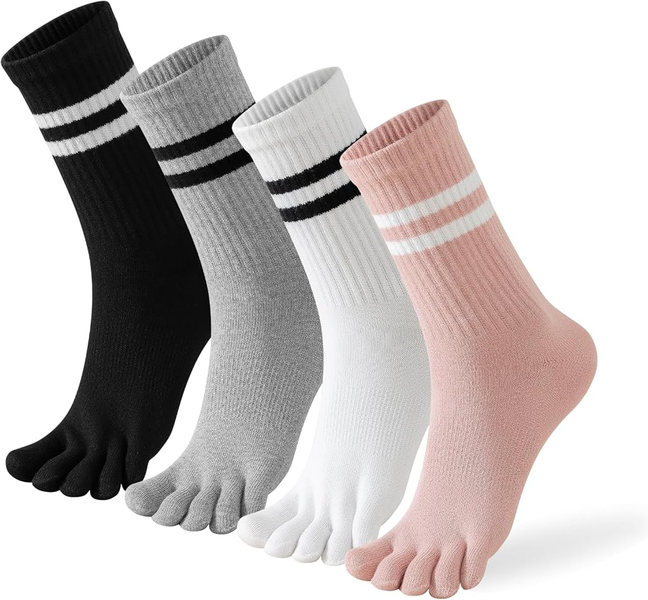 4-Pack Striped Five-Toe Socks for Yoga, Sports &amp; Daily Wear