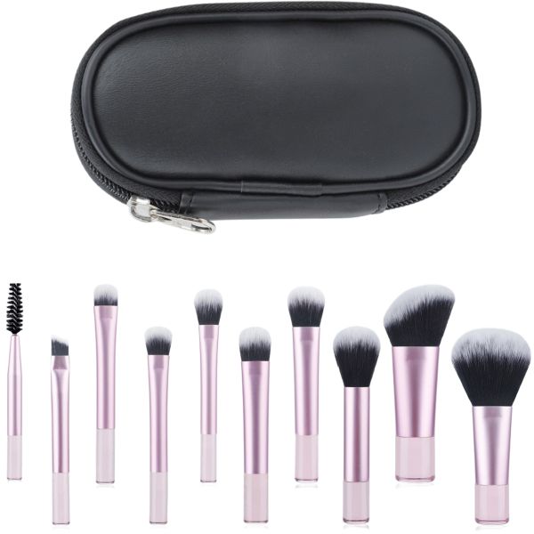 10 Pieces Travel Makeup Brush, Portable Mini Cosmetic Brushes with Pack - Pink