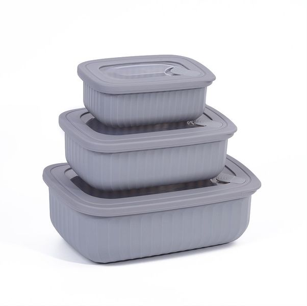 3-Piece Stackable Airtight Food Storage Container Set - Grey