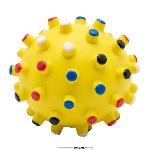 Durable Yellow Nubby Dog Ball | Multicolored Fetch &amp; Chew Toy + ReVibe Pen