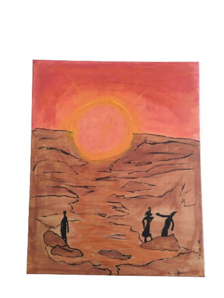 A3 African Art Painting - African Sunset