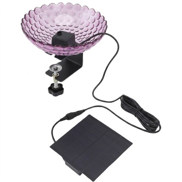 Solar Bird Bath Fountain With Deck Railing Clamp Purple