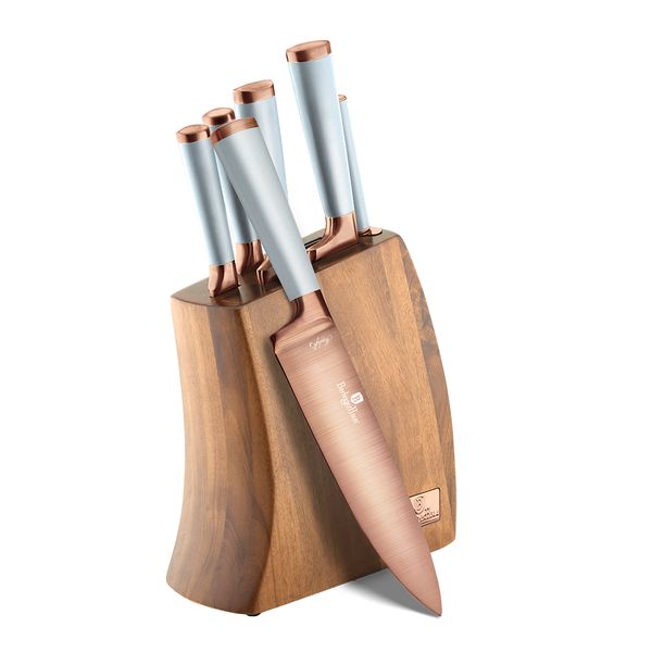 Berlinger Haus 7-Piece Titanium Coating Knife Set &amp; Wood Stand - Moonlight