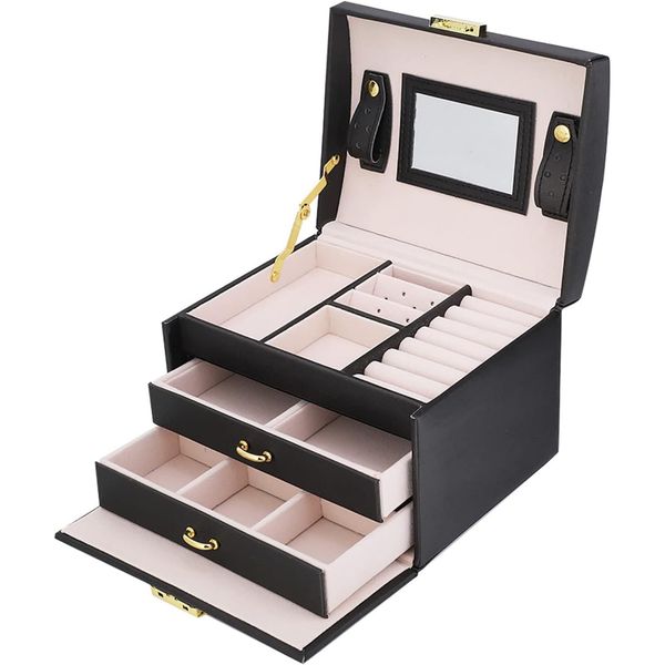 3-Layer Jewelry Box with Mirror and Key, Stylish and Versatile