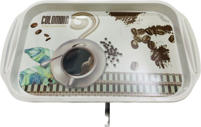 2 Printed Design Plastic Serving Trays for Coffee/Tea/Breakfast