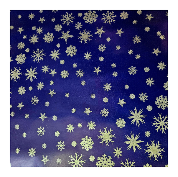 Small Silver Snowflakes on Blue Wrapping Paper - 10m roll