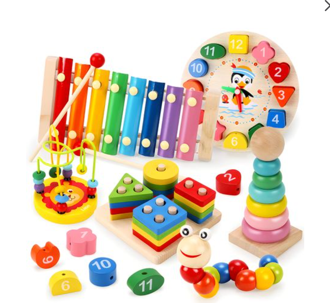 Wooden Shape Stacking And Sorting Music Toy Set 6 Pieces