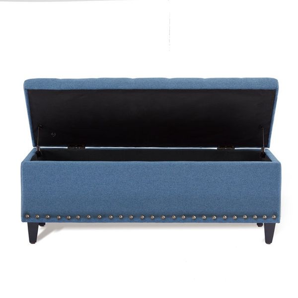 Katz Vintage Upholstered Storage Ottoman in Grey Velvet