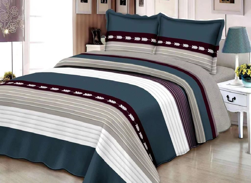Blue &amp; White 5 Pieces Lined Quilted Bedspread Set