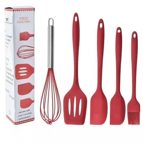 5 Pieces Of Non-Stick Silicone Kitchen Utensil Set - Red