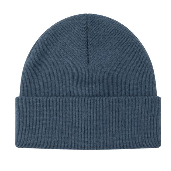 Slate Blue Ribbed Knitted Beanie - Classic Cuffed Winter Hat