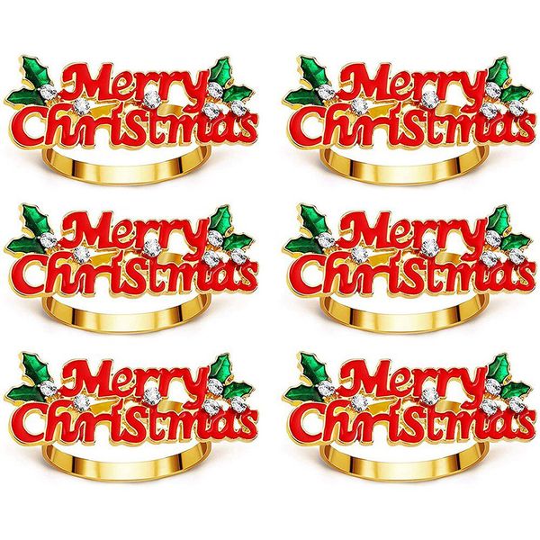 Napkin Rings Set of 6, Red Merry Christmas Napkin Ring, Napkin Holder