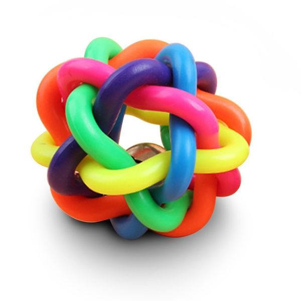 Multi-Coloured Soft Rubber Chew Toy Ball with Bell for Dogs or Cats