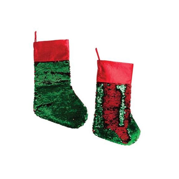 2 x 35cm Red &amp;/ Green Sequins Stocking