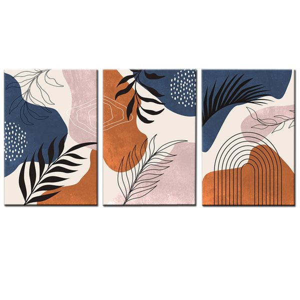Canvas-Art-3 Pieces Burnt Orange Mid Century Abstract Wall Art