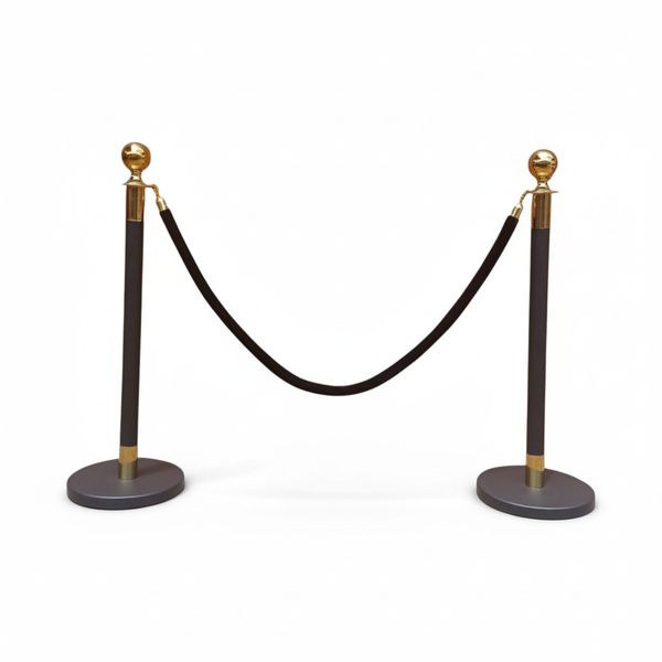 SMTE Velvet Rope Stanchion Barrier Set - Gold with Black Rope - HAHP-1
