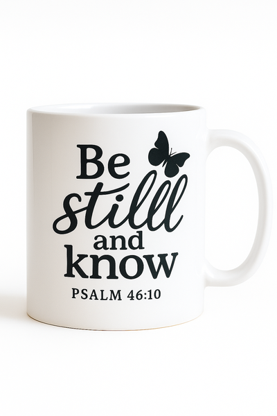 Be Still and Know Mug - Inspirational Psalm 46:10 Cup with Butterfly