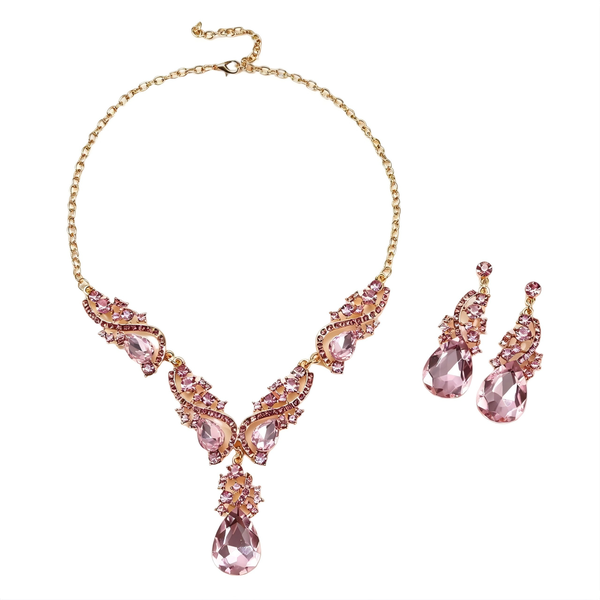 ZELTRYN Pink Teardrop Crystal Jewelry Set