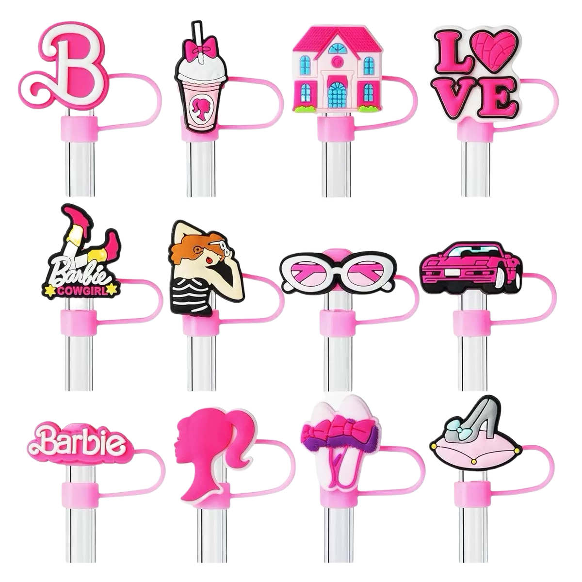 12 Piece Barbie Pink Stanley Straw Covers Straw Cap Toppers for 9-10mm Straw