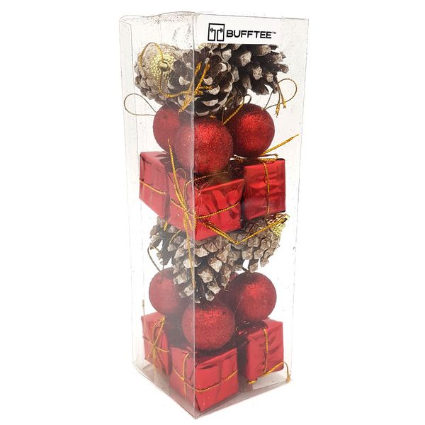Bufftee 24 Piece Small Christmas Gifts Tree Baubles Pine Cones Silver Tones