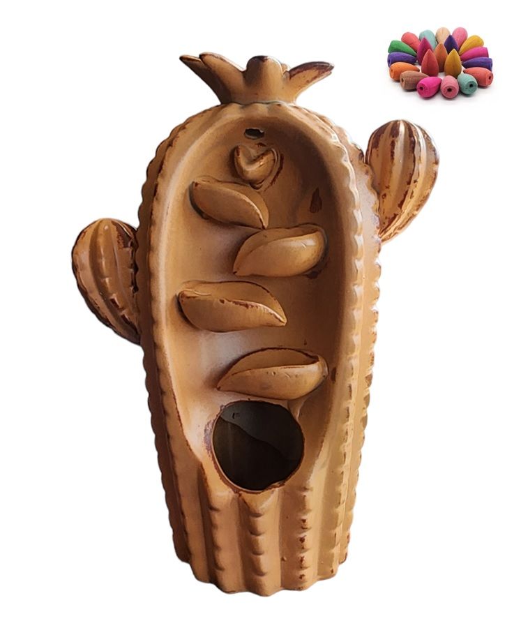 Cactus Shaped Backflow Incense Burner Brown with 20 Incense cones