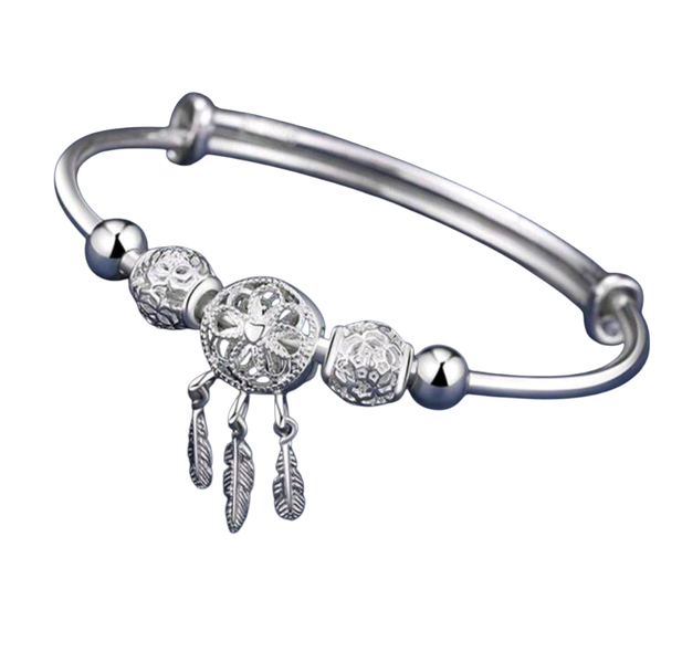 925 Sterling Silver Dreamcatcher Feather Tassel Bracelet