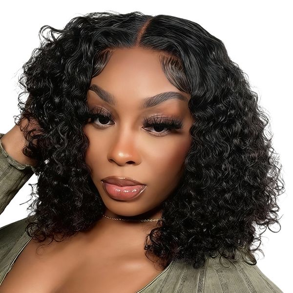 Black In 12inch Curly BOB Wig Water WaveShort Wig Top Grade