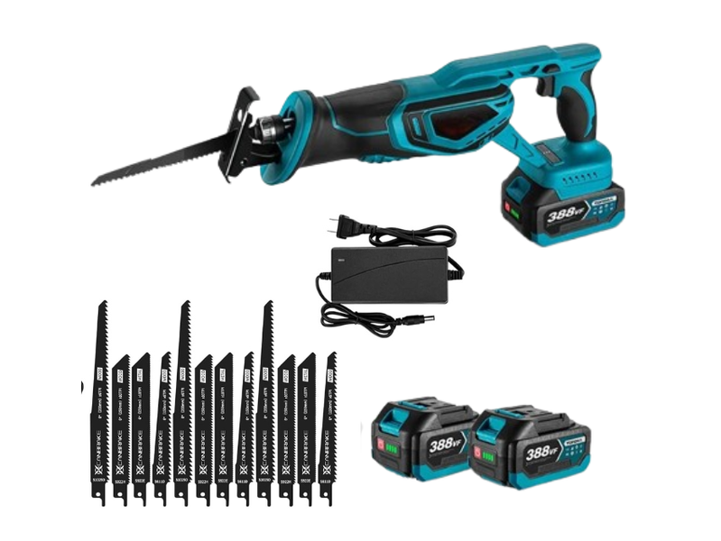Heavy Duty Cordless Reciprocating Saw - 2x 6.0Ah Batteries &amp; 12 Blade Set