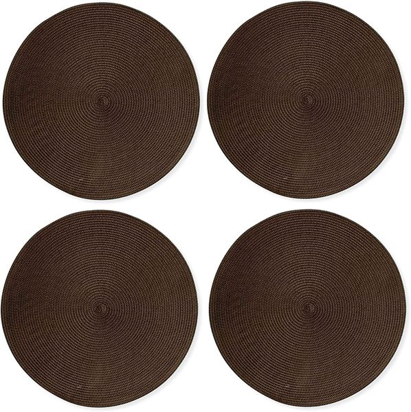 4 Piece Classic Woven Round Placemat for Indoor/Outdoor Table Settings - brown