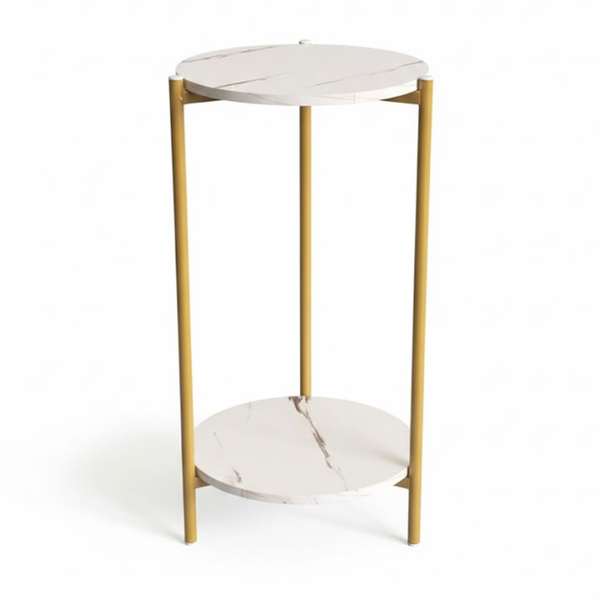 2-Layer Round Side Table For Living Room Table with Metal Legs - ZX045