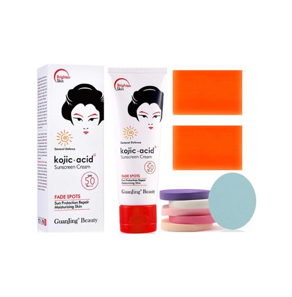 Kojic Acid Sunscreen SPF 50, Kojic Acid Soaps &amp; Cleansing Sponges