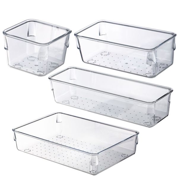 4Pieces Clear Plastic Drawer Stackable Organizers