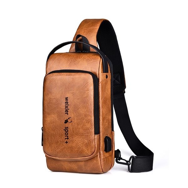 Men's Vintage Anti-Theft USB Charging Chest Shoulder Bag for Travel