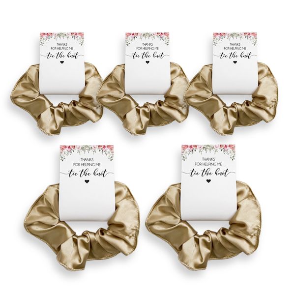 Gold Satin Hair Scrunchies with Bridesmaid Note - Pack of 5