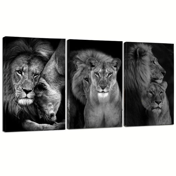 Grey, lion couple Black Cotton Canvas cm Animals Wall Art