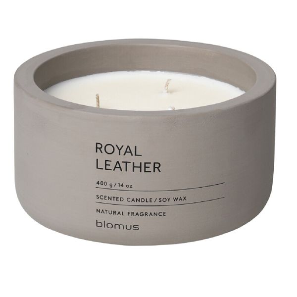 Blomus Scented Candle: Royal Leather in Grey Concrete Container Fraga 13cm